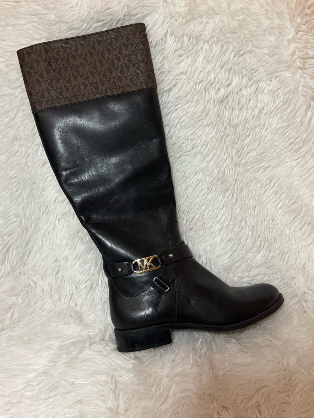 Michael Kors Black Leather Tall Boots with Logo Detail